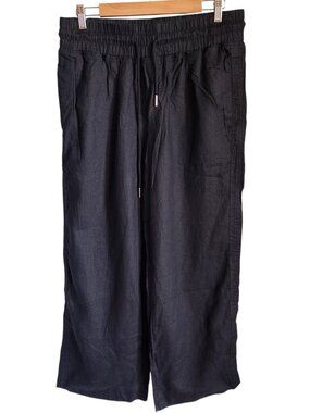 Quince Pants Black Large Womens 100% European Linen Wide Leg Pant Pockets NEW